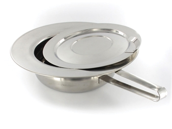 PADELLA IN ACCIAIO INOX CON COPERCHIO - 320 x 85 mm - con manico